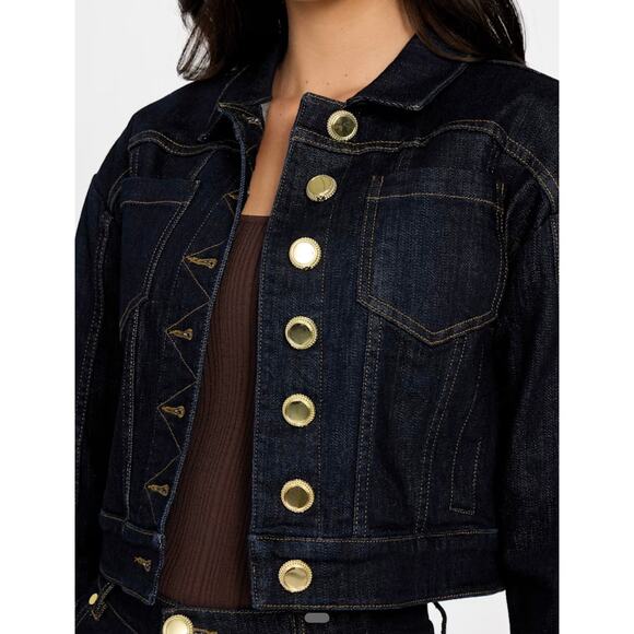 New Marciano By Guess Kylie Denim Jacket Cropped Dark Wash Small 4 Boxy 40 - Picture 3 of 14